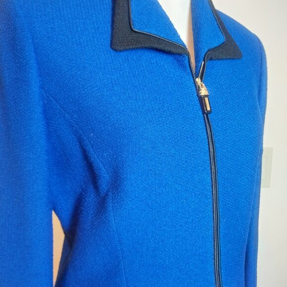 ST JOHN COLLECTION FOR MARIA GRAY BEAUTIFUL COBALT BLUE w/ BLK SZ 8 KNIT JACKET - Picture 5 of 16